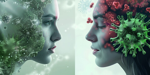 Artistic Visualization of Virus Impact on Human Health, Conceptual Art Representing Virus Effects on Humans