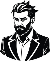 silhouette of hipster man head white background