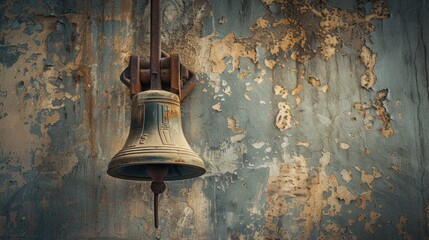 Rusty Bell on Weathered Wall.