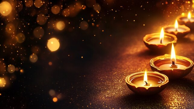 Diwali, Oil lamps on the dark background