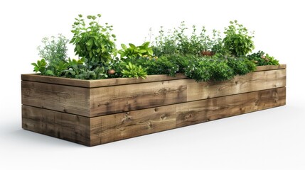 Raised Bed with growing vegetables and herbs, a side view in a PNG, in a Gardening-themed, isolated, and transparent photorealistic illustration. Generative ai