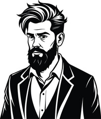 silhouette of hipster man head white background