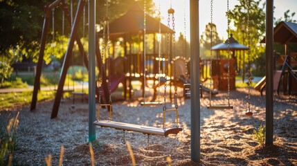 Fototapeta premium Empty Swing Set at Sunset.