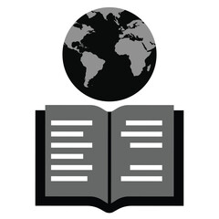 book and planet earth icon in grey scale isolated on white background.