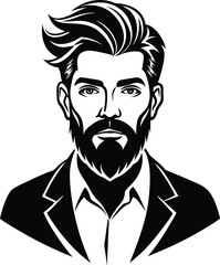 silhouette of hipster man head white background