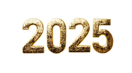 text "2025" in golden writing isolated on transparent background. Golden numbers 2025. Design element for new year greeting card, christmas card, invitiation card. Promotional poster or advertisement.