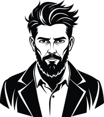 silhouette of hipster man head white background