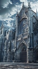 Fototapeta premium Grand gothic cathedral with detailed stone carvings and flying buttresses