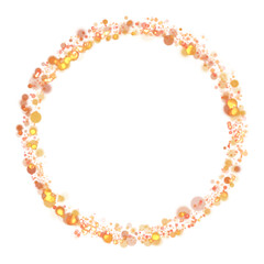 Gold sparkle or glitter lights effect round or circle frame, transparent light bokeh, isolated. Golden border, jewel deco art. Shining dust glowing confetti. Spark object. Png