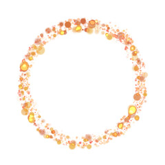 Gold sparkle or glitter lights effect round or circle frame, transparent light bokeh, isolated. Golden border, jewel deco art. Shining dust glowing confetti. Spark object. Png