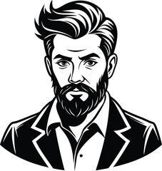 silhouette of hipster man head white background