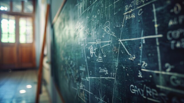 Closeup of a Black Board with Math Equations.