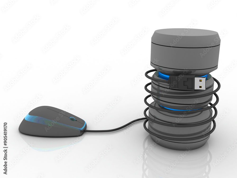 Poster 3d rendering database storage data base connected mouse