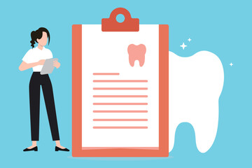 A girl looks at a dental report.
