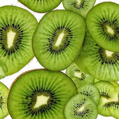 Fototapeta premium Freshly Sliced Kiwi Fruit on a White Background