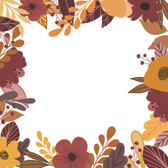 Hand Drawn Autumn Florals Frame Border Background