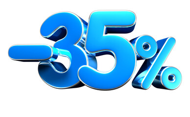 Minus 35 percent blue 3d illustration. Advertising signs. Product design. Product sales