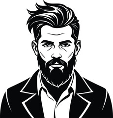 silhouette of hipster man head white background