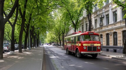 Obraz premium A fire truck speeds through a bustling city street, lights flashing and smoke billowing, responding to an urgent emergency call during the day