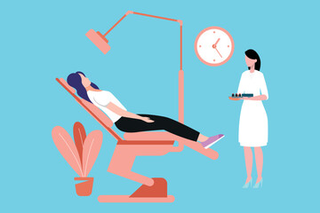 The girl is undergoing dental treatment at the clinic.