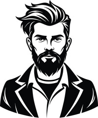 silhouette of hipster man head white background