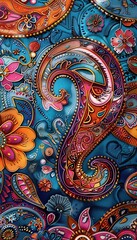 Intricate paisley with vibrant patterns and colors3D Model illustration, Closeup, noblur