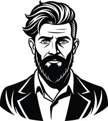 silhouette of hipster man head white background