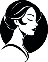 A woman with long black hair and a Black lipstick. She has a very elegant and sophisticated look