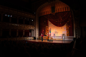 Beautifully decorated stage in a classic theater. Classical music concept.