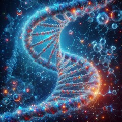 3D Rendering of Double Helix DNA Structure with Atomic Detail
