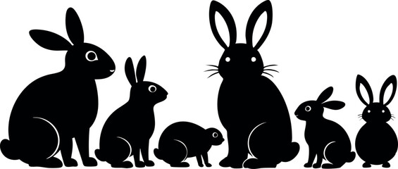 A group of rabbits are sitting in a row, with some of them holding eggs