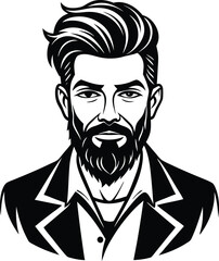 silhouette of hipster man head white background