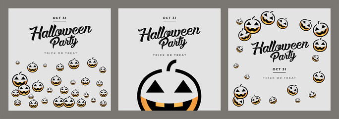 Halloween party invitation set with icon pumpkins