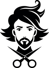 A man with a beard and a pair of scissors in his hair