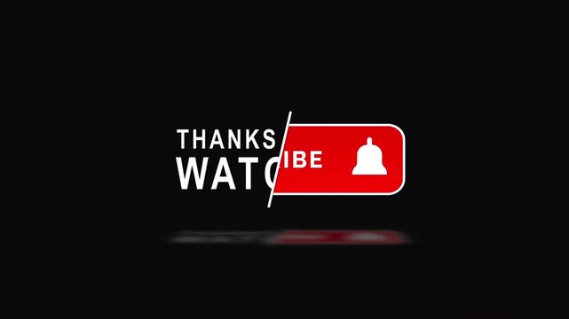 Smooth animation of the text Thanks for watching and the Subscribe button on black background.Suitable for end screen of video.For video editing and content creators.lines text reveal.Minimal.