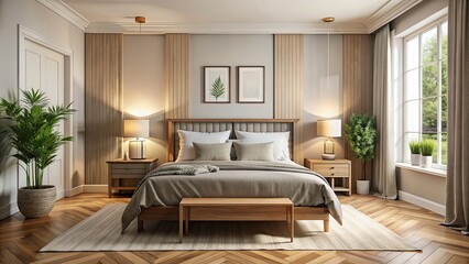 Bedroom with cozy bed , bedroom, cozy, comfortable, sleep, relaxation, interior, home, decor, furniture, stylish, contemporary