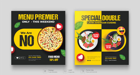 Food social media banner post template design. pizza and vegetable vector social media illustration template.
