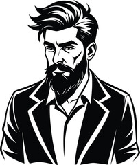 silhouette of hipster man head white background