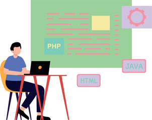 The boy is working on software programming.