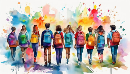 Group of students returning to school.