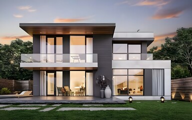 This Stunning Stock Photo Showcases a Beautifully Designed Modern House with Exquisite Architectural Features and Elegant Style