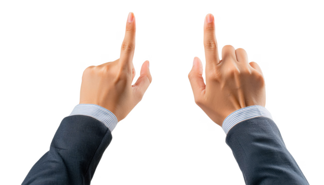 Business Suit Hands Pointing Upwards cut out transparent isolated on white background PNG