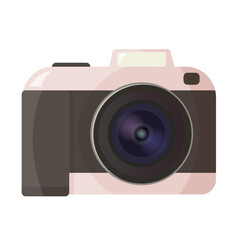 Retro style digital camera with lens, isolated on white background