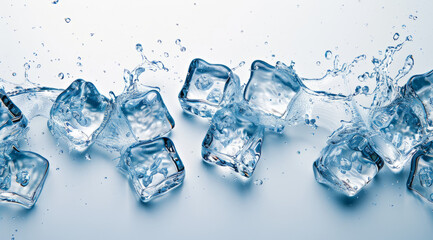 An abstract illustration of ice, with its transparent, clear cubes and flowing waves. liquid splash with frozen ice
