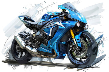illustration, drawing digitally using tablet ,Yamaha r1m vector cartoon blue motor