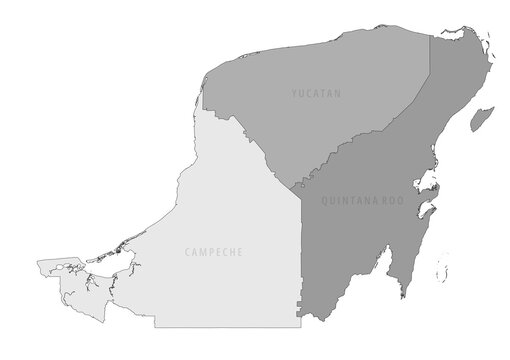 Yucatan Peninsula map, Mexico