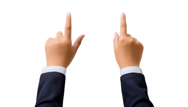 Business Suit Hands Pointing Upwards cut out transparent isolated on white background PNG