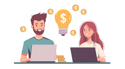 man and woman sitting at their laptops, working together on an online business project with the goal of making money