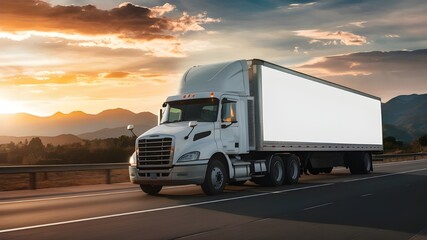 White cargo truck with a blank empty trailer, showcasing clean lines and ample space for goods