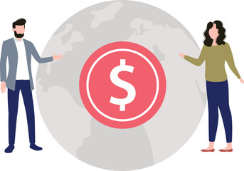 Boy and girl are working around the world.